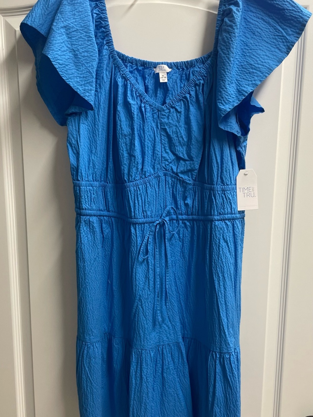 Time and Tru Blue Ruffle Sleeve Dress